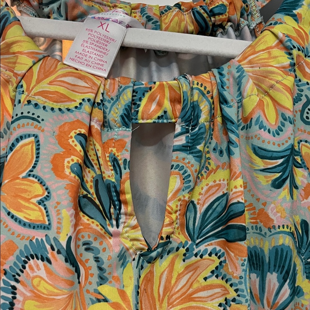 Stella Parker Sleeveless Floral Shift Dress in Yellow & Teal - Picture 3 of 3